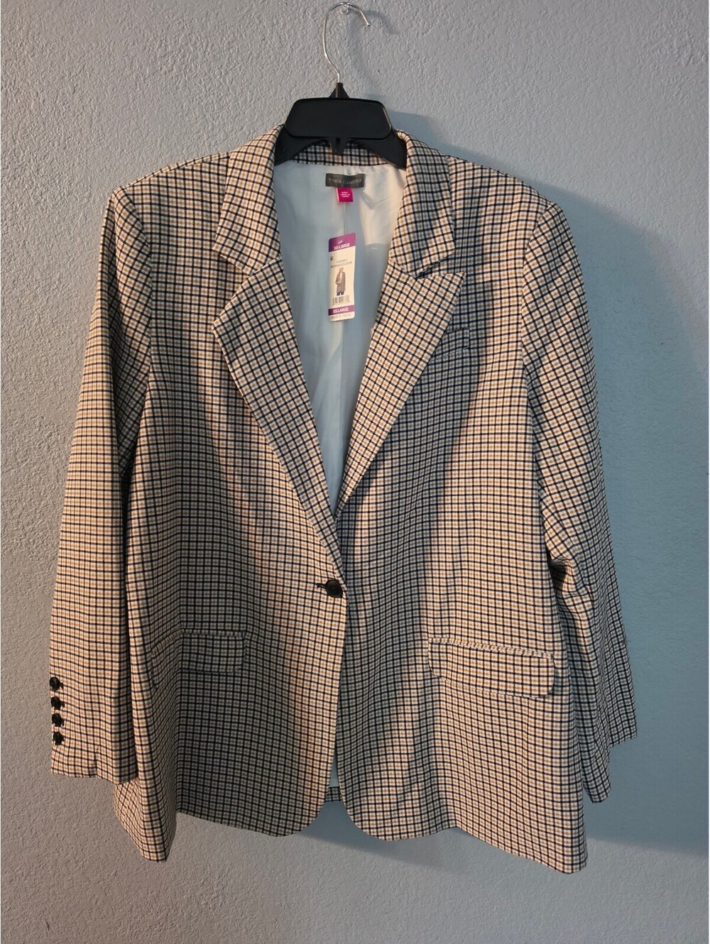 Vince Camuto Women's Brown Black Cream Checked Blazer XXL